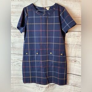 J. Crew Navy Plaid Dress with Red and Gold Accents